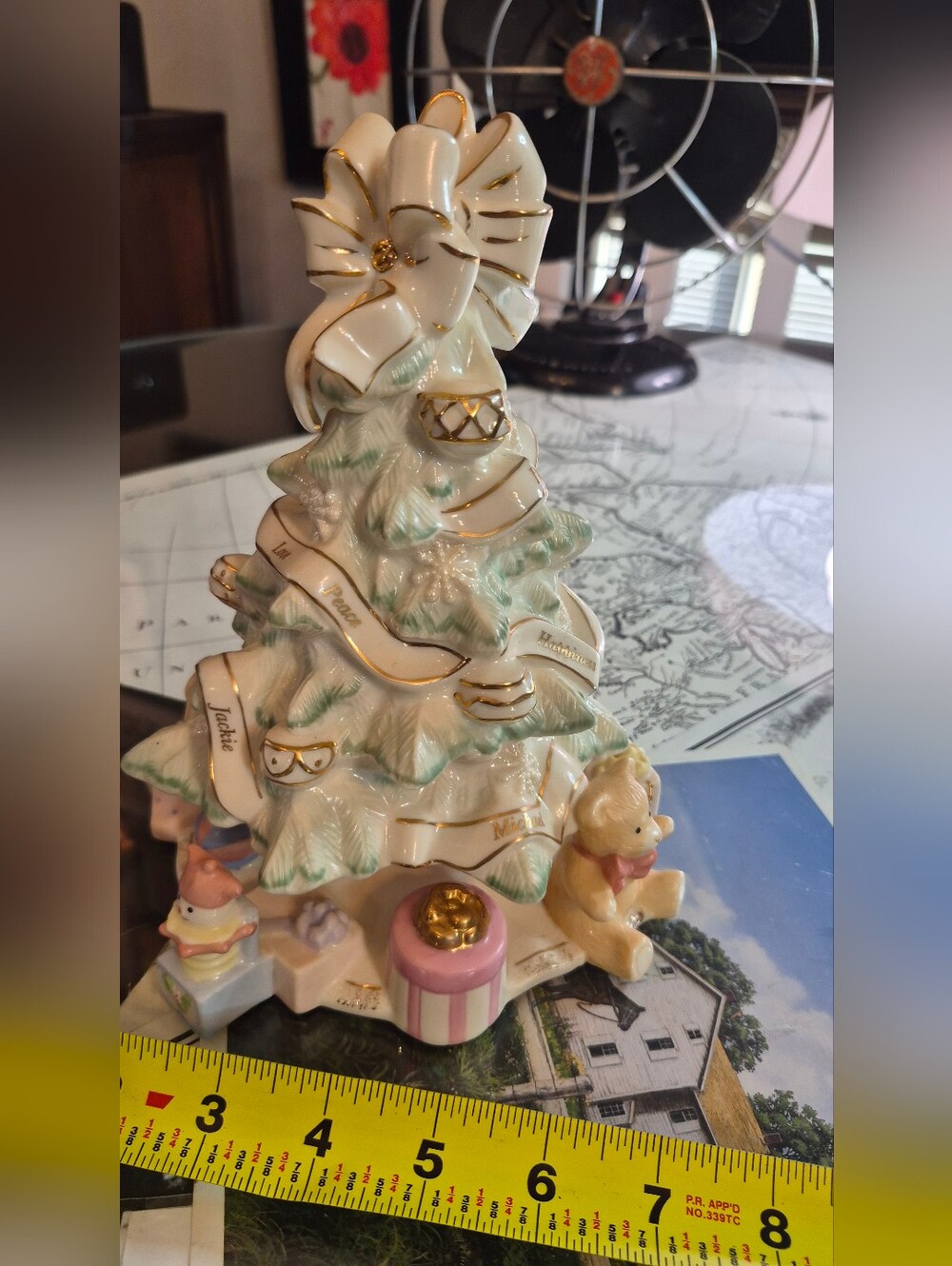 Lennox Porcelain White and Green Holiday Tree Figurine with Gold Accents